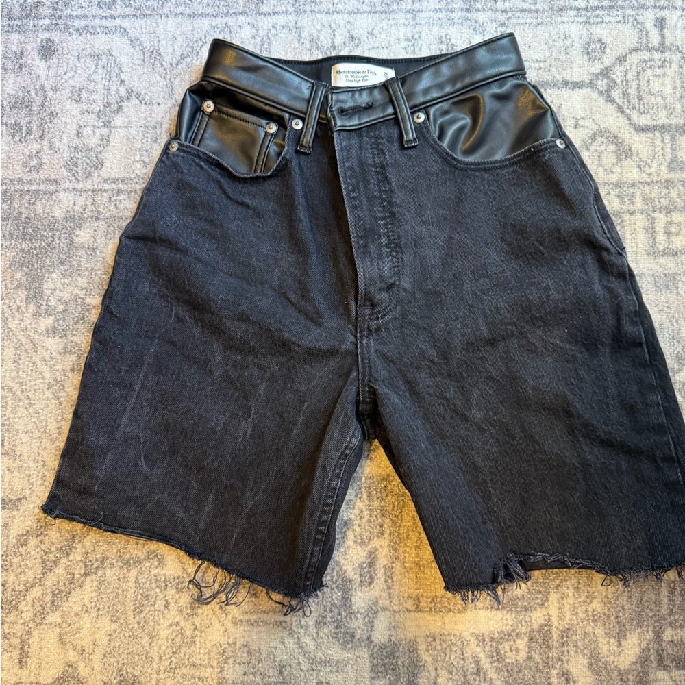 Abercrombie & Fitch Black Jean Shorts with Leather Accents